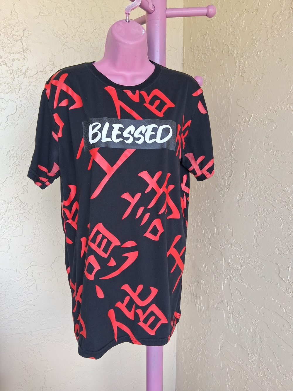 Blessed Graphic Short Sleeve Tee - Black with Red Pattern